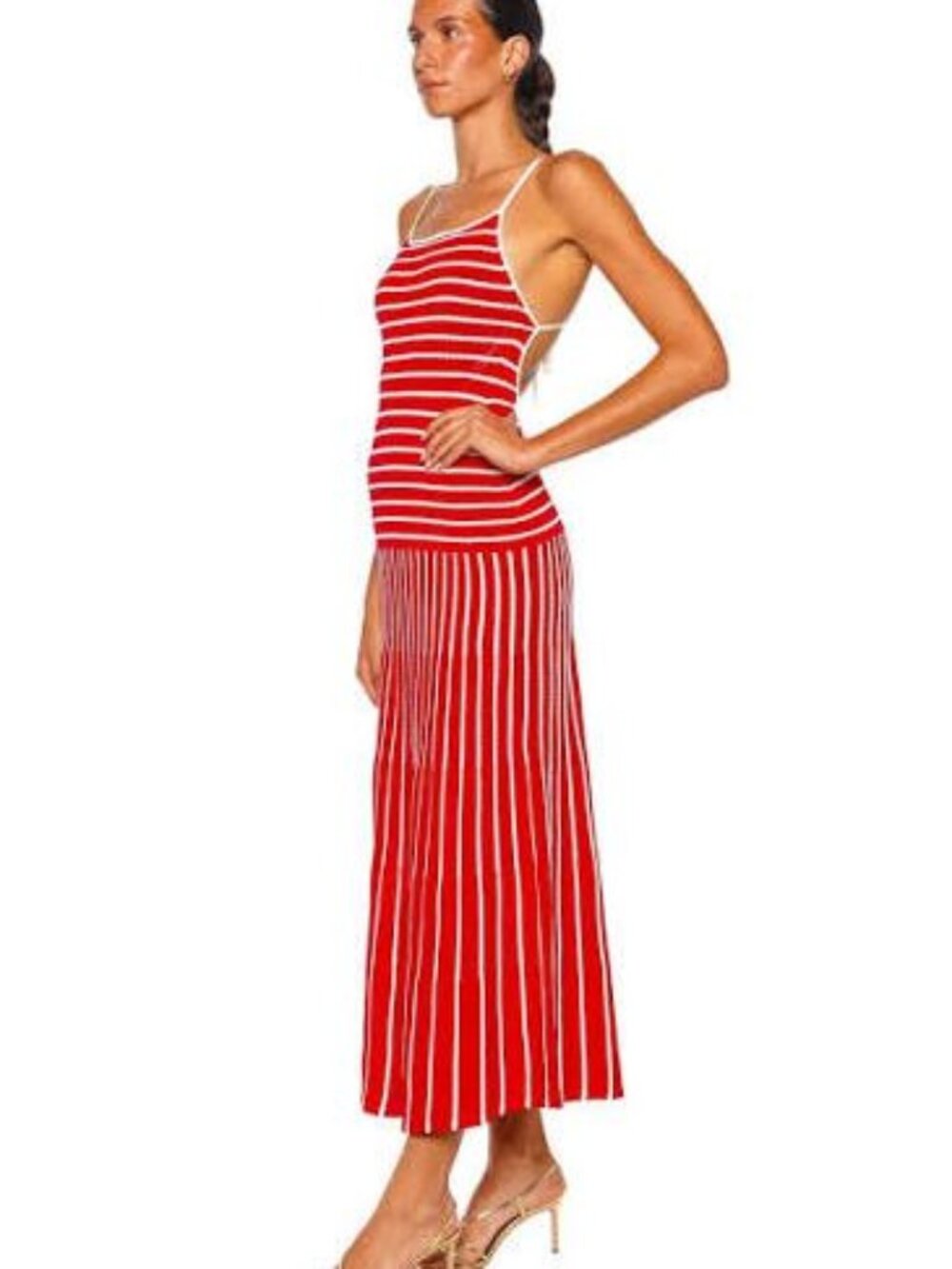 Solid & Striped Lottie Dress Tucked Stripe Lipstick Red | Size Small